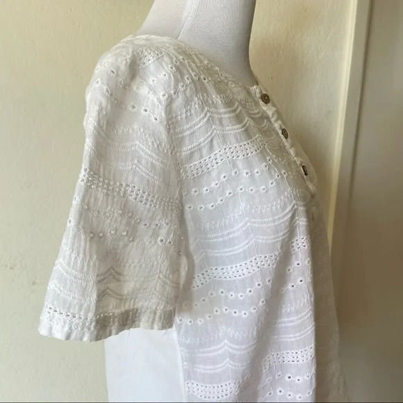 White 100% COTTON Embroidered Lace Hollow Out Blouse Short Sleeve - Picture 11 of 13